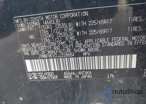 2018 Toyota Rav4 Le from USA, damaged, VIN JTMBFREV2JJ228884